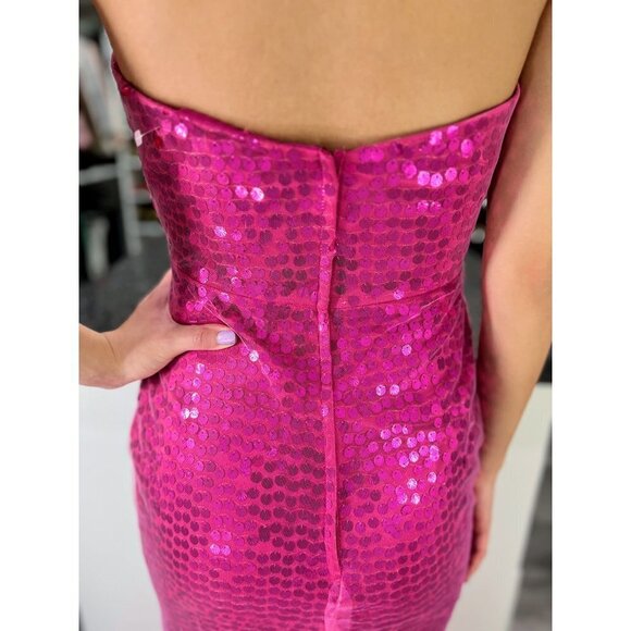 Jovani Magenta Pink Sequined Mesh Strapless Barbiecore Formal Gown $395 - Picture 7 of 12